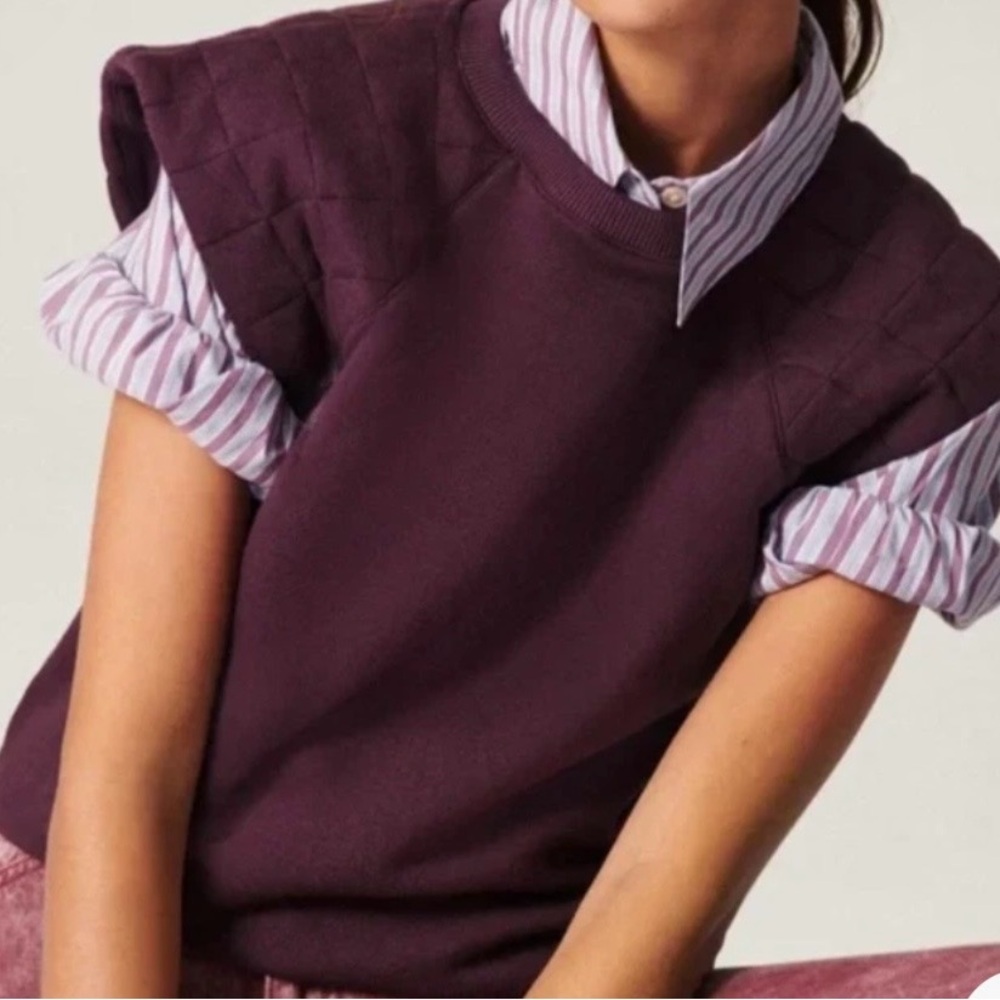 ba&sh Quilted Shoulder Sleeveless Sweatshirt Purple Minimal French Chic Sz S